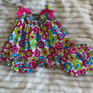 Rare Editions Pink and Green Floral Baby Dress